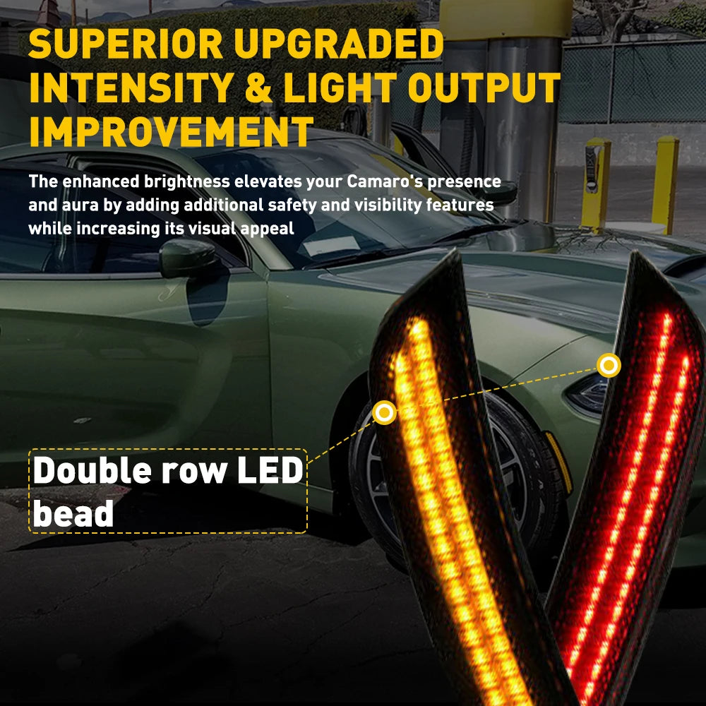Close-up of a car featuring superior upgraded intensity and light output improvement with double row LED bead side marker lig