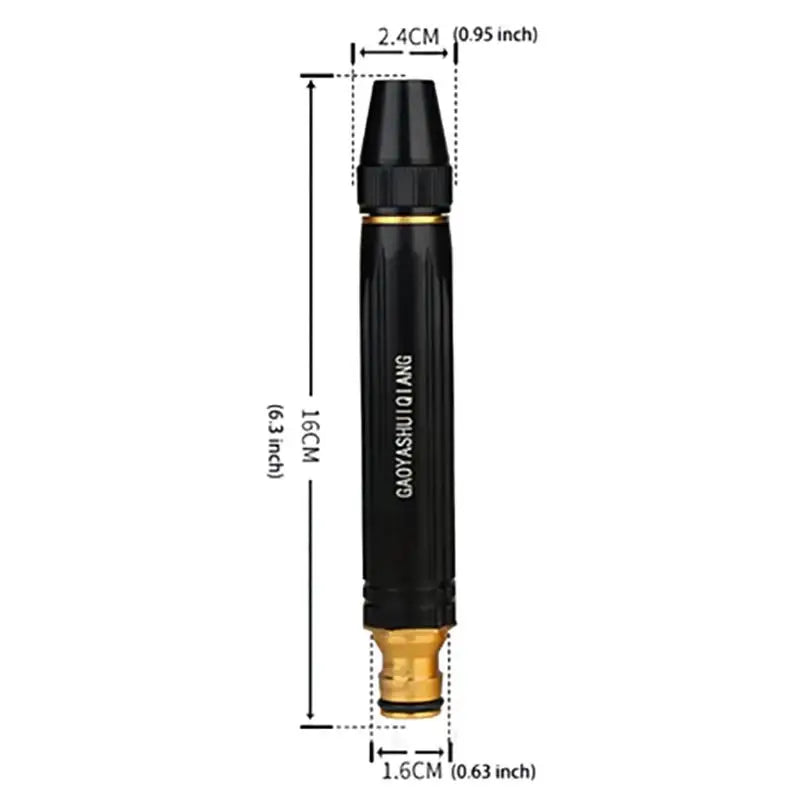 Black heavy duty 4-in-1 high-pressure water spray and watering kit with a gold tip