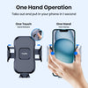 A hand is using a one-hand operation phone holder to quickly put and take out a phone from a car air vent.