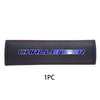 Black leather car seat belt shoulder strap pad with silver lettering