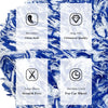 A collection of blue microfiber cleaning cloths and detailing tools, including ultra-soft and shag-pile materials.