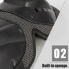 Close-up view of a black heavy-duty motorcycle protection pad with a mesh fabric and built-in sponge.