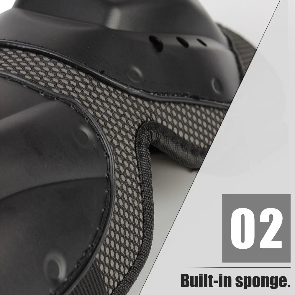 Close-up view of a black heavy-duty motorcycle protection pad with a mesh fabric and built-in sponge.
