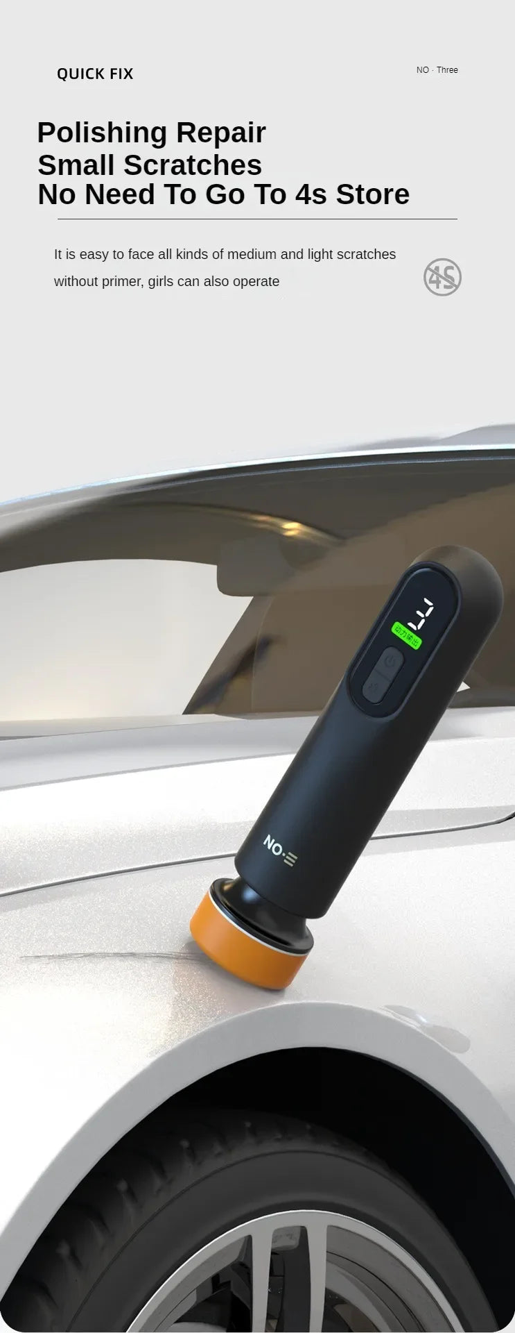 Un polisseur professionnel noir et orange pour enlever les rayures sur la carrosserie d'une voiture.