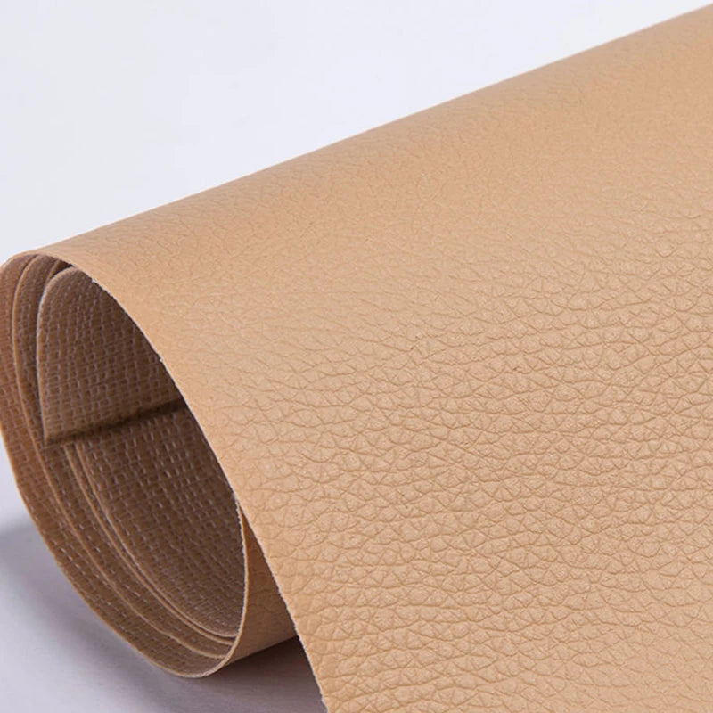 Rollo de material de cuero PU color canela para parches de reparación de sofás y bolsos