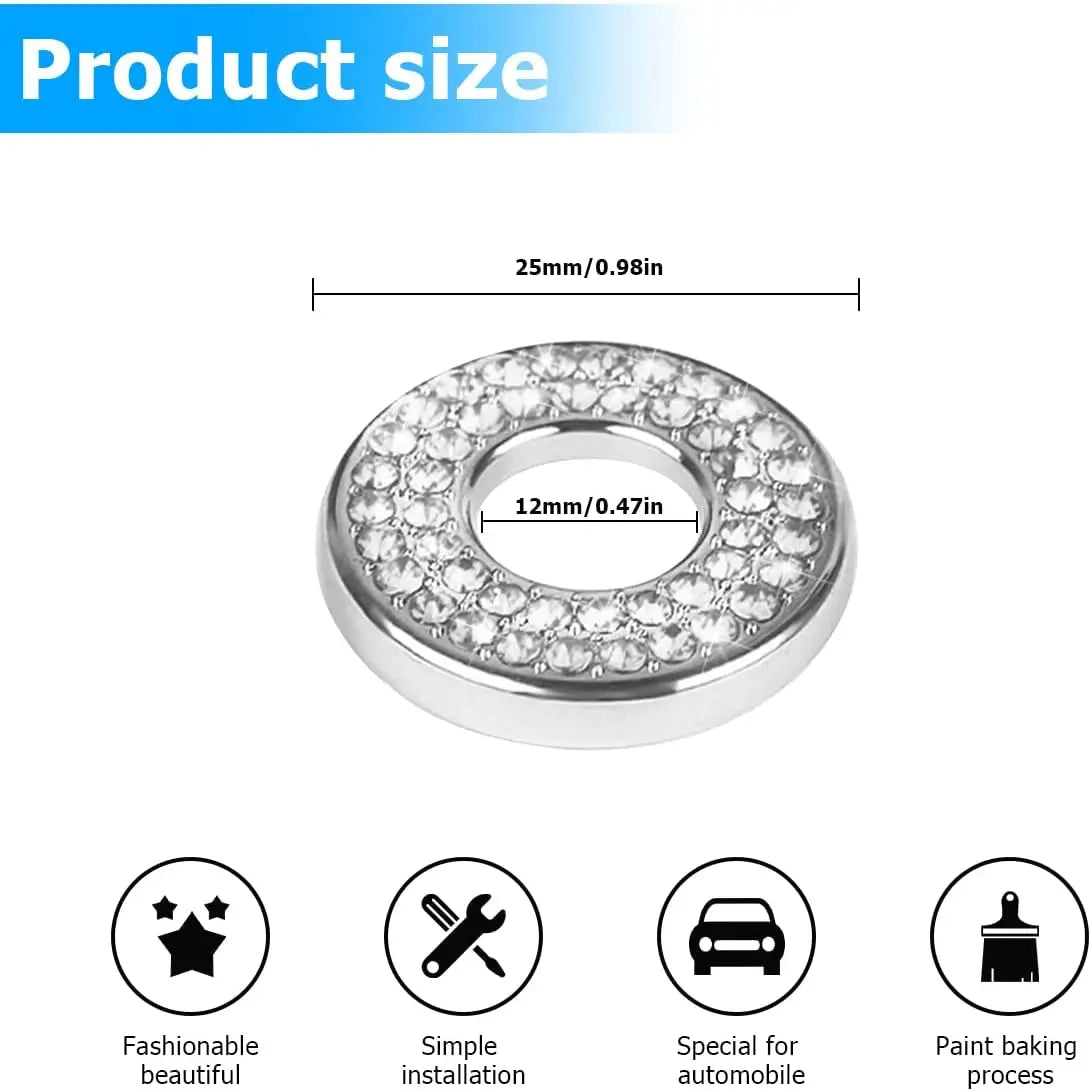 Silver round rhinestone door lock decoration with a 25mm diameter and 12mm inner hole.