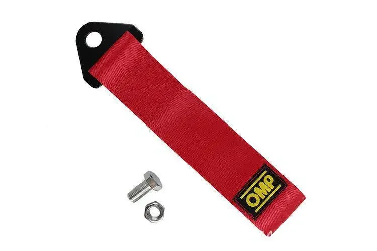 Red heavy-duty tow rope with a black hook for vehicle recovery