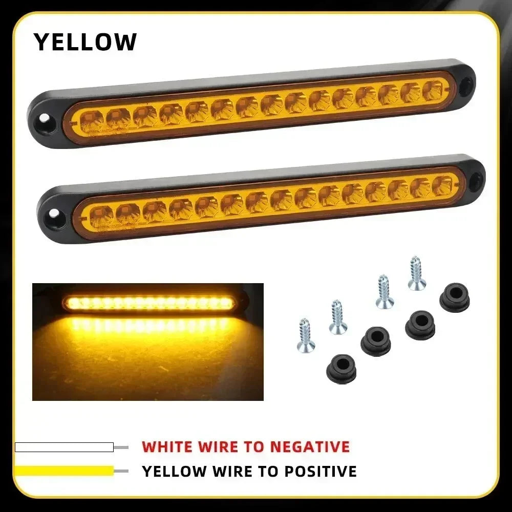 Yellow heavy duty truck and trailer light bar with white and yellow wires for positive and negative connections