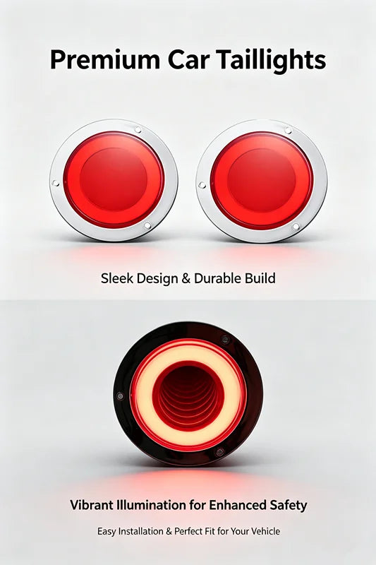 A pair of premium red car taillights with a sleek design and durable build, showing the illumination effect.