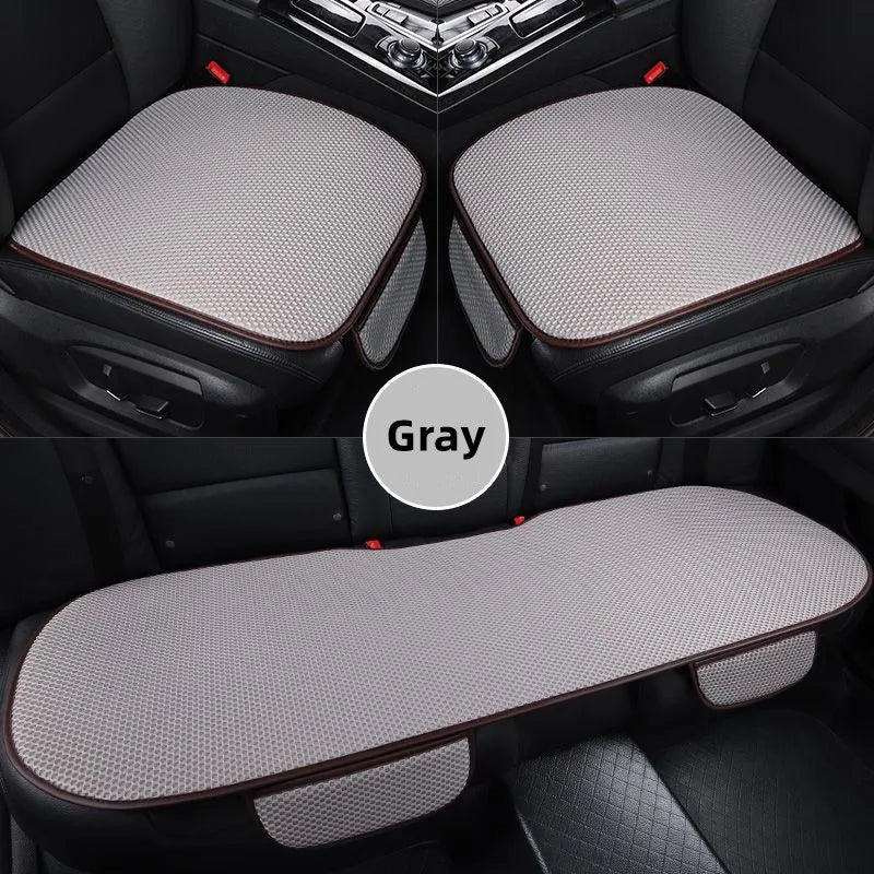 Gray breathable ice silk car seat cushion shown in a close-up view.