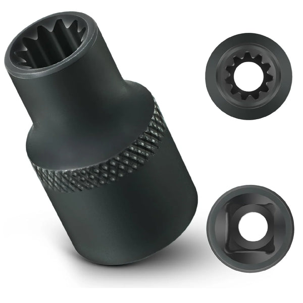 A black 11-point brake caliper socket for European trucks shown with separate components.