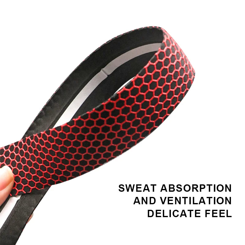 Black and red honeycomb patterned handlebar tape for bicycle grips.