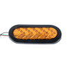 An LED tail light assembly with amber bulbs mounted in a black housing.