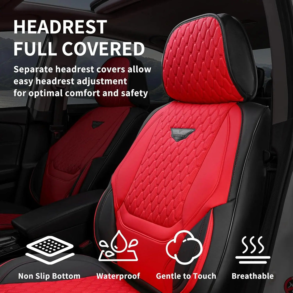 Asiento de coche tapizado para cabeza pelirroja con características antideslizantes, impermeables y transpirables