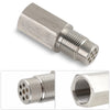 A silver mini oxygen catalyst sensor with a threaded tip and multiple small holes for diagnostics.