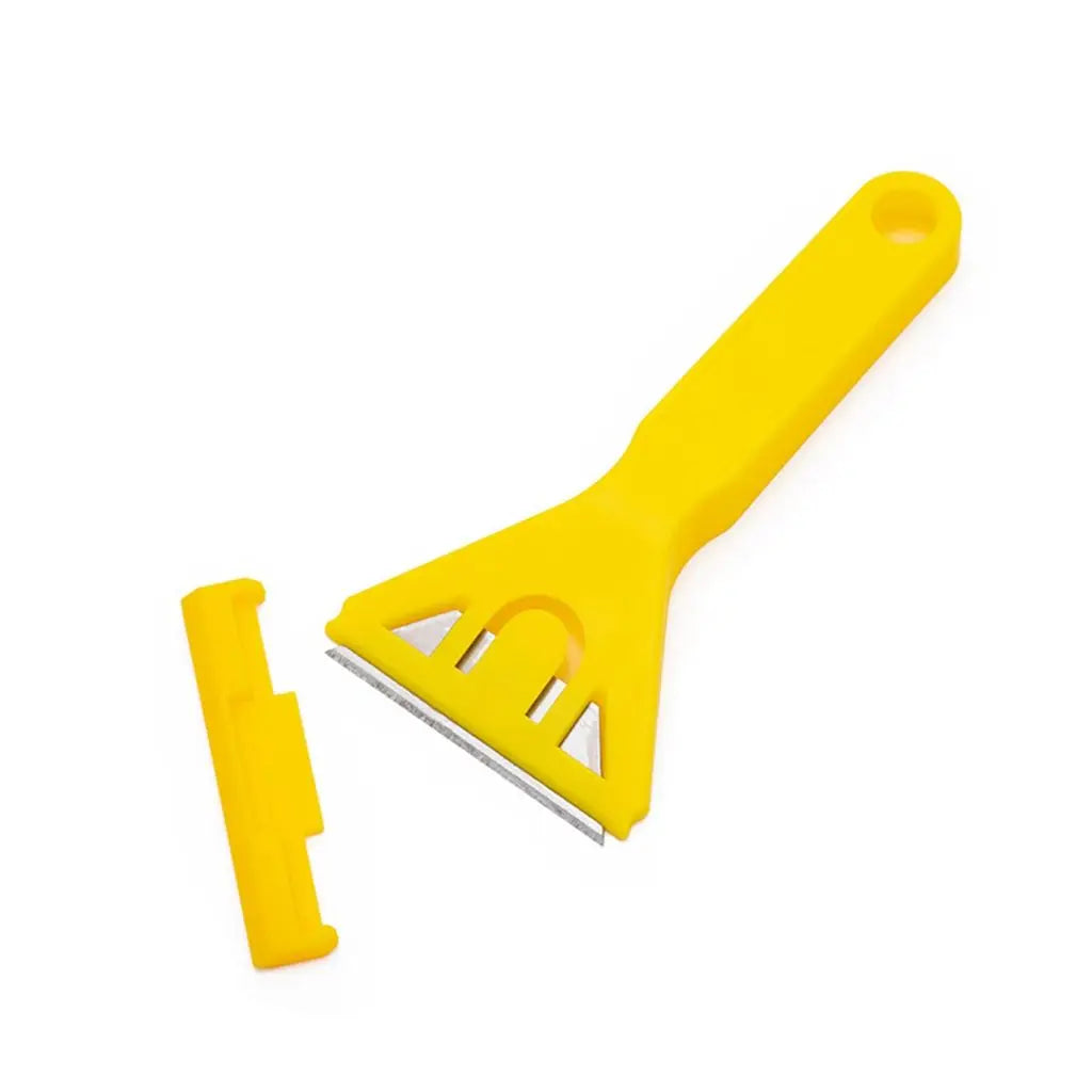 A yellow versatile razor scraper tool used for cleaning glass, tile, and various surfaces.
