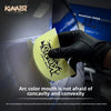 A hand uses an Arc color mouth tool to scrape a surface, demonstrating its ability to handle concavity and convexity.