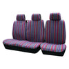 A set of striped universal seat covers designed for vans and trucks.
