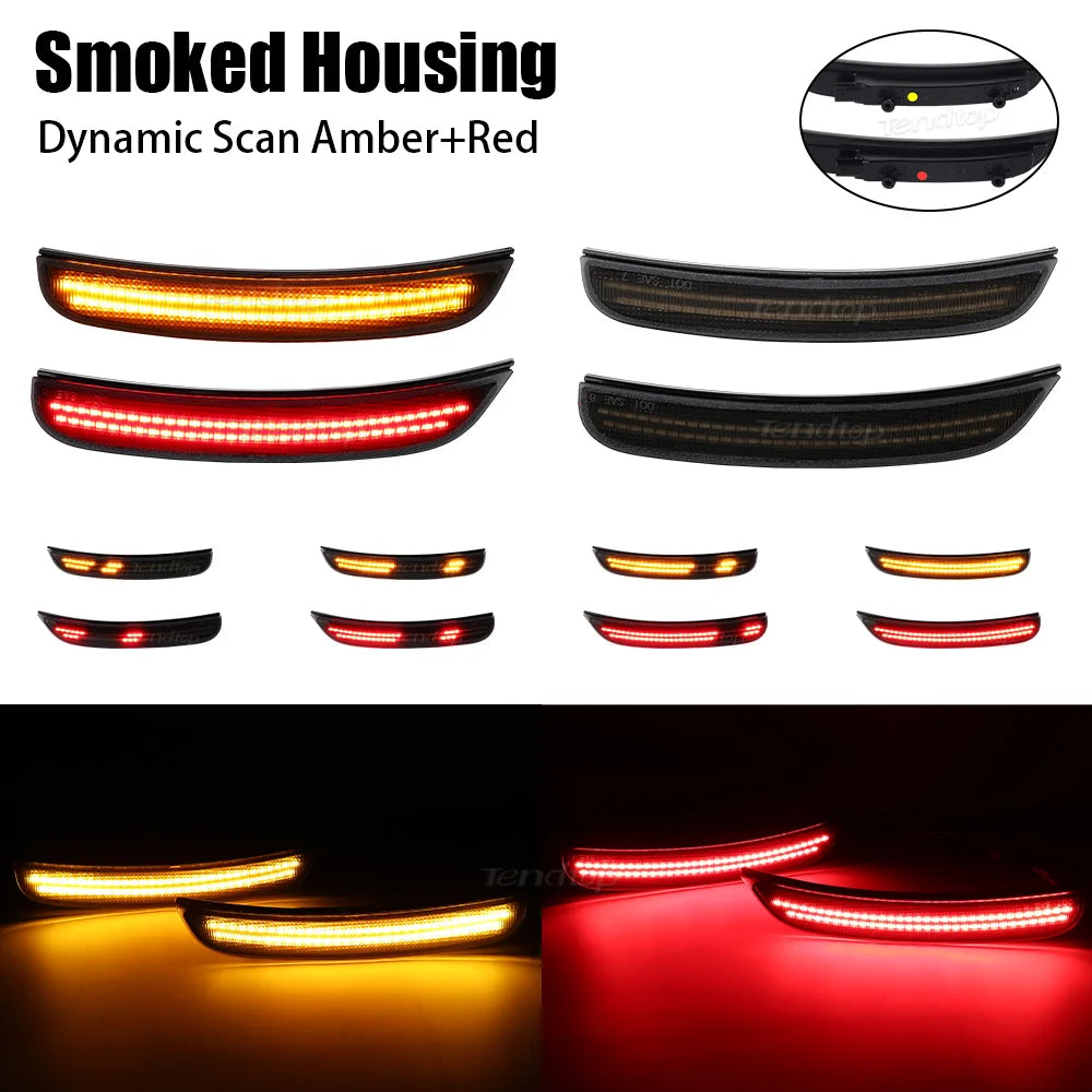 Various LED side marker lights in amber and red colors shown in different configurations and angles.