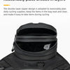 Black waterproof motorcycle fanny pack with a double-layer zippered design shown from the top.