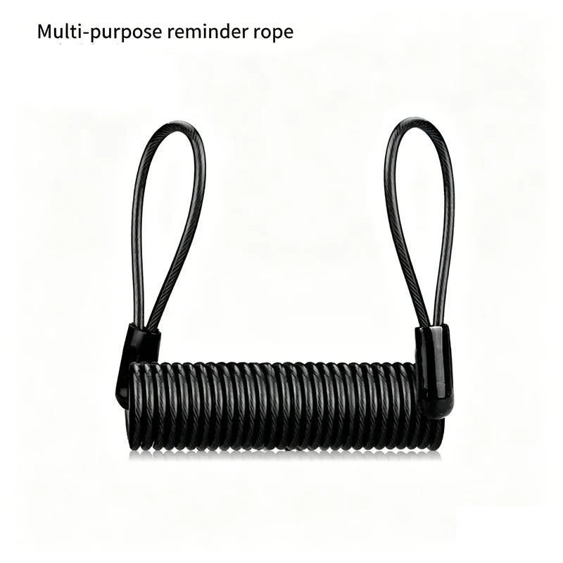 A black multi-purpose reminder rope coiled and looped for securing items.