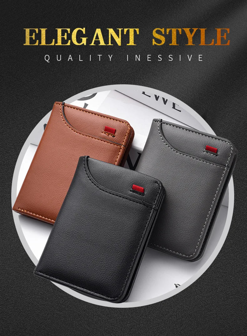 Trois porte-monnaie en cuir véritable marron, noir et gris présentés sur un fond sombre.