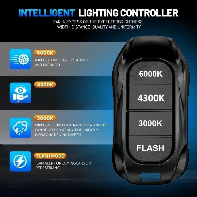 A black intelligent lighting controller device with multiple brightness settings and a flash mode.
