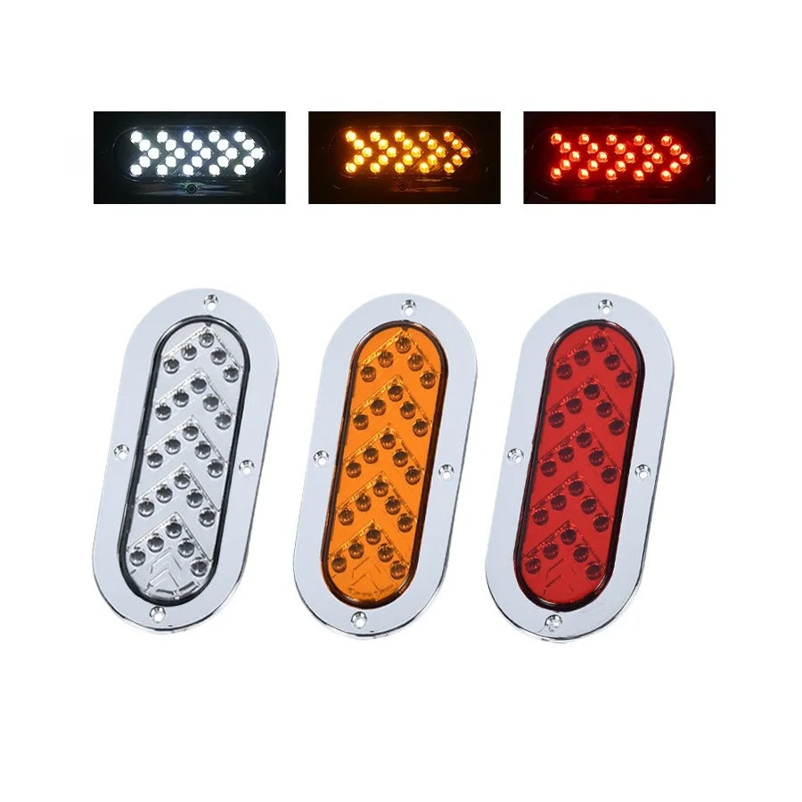 Three sets of LED tail lights shown in different colors: white, yellow, and red.