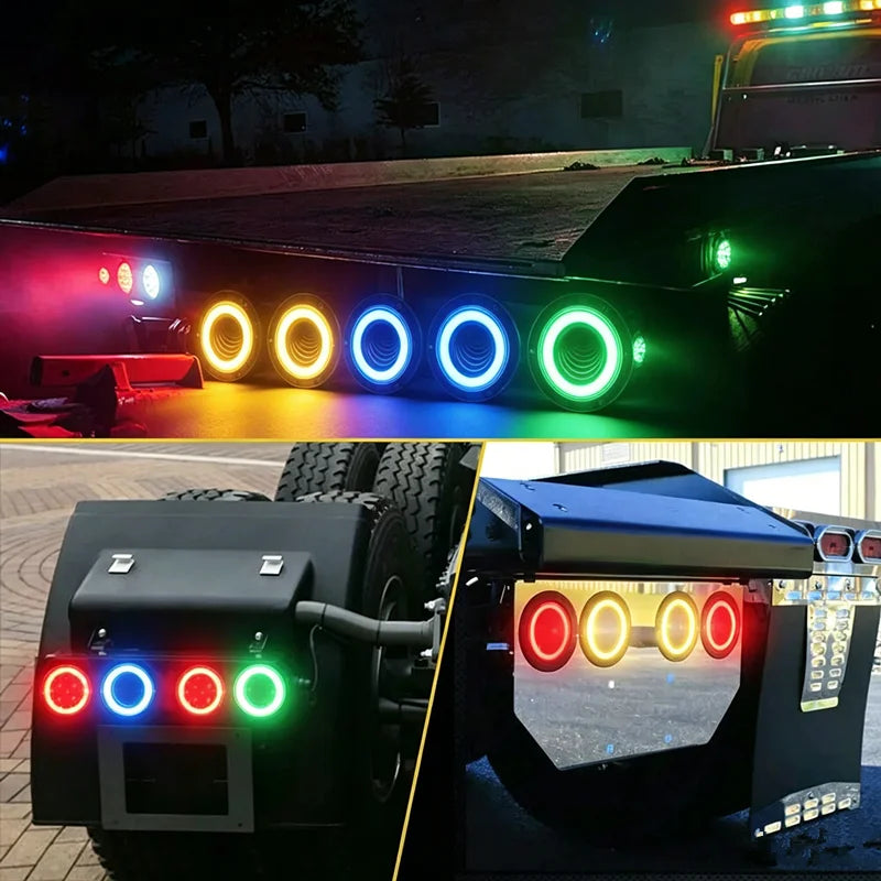 Close-up of a black truck light bar featuring multiple round LED tail lights with a 3D halo effect.