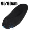 Black 3D mesh motorcycle seat covers shown from above with dimensions 95x60cm