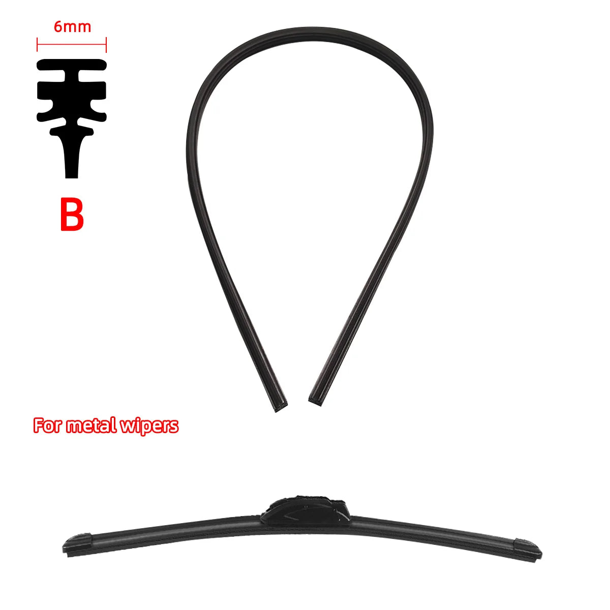 Black rubber wiper blade refill strips for metal wipers