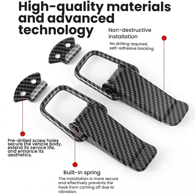 A close-up of a black, non-destructive car hood latch pin with a textured finish and built-in spring.