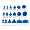 A set of blue plastic dent pullers with various sizes and angles for auto repair.
