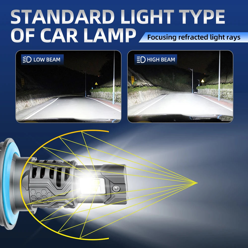 A close-up view of a standard light type car lamp showing focused light rays from an LED bulb.