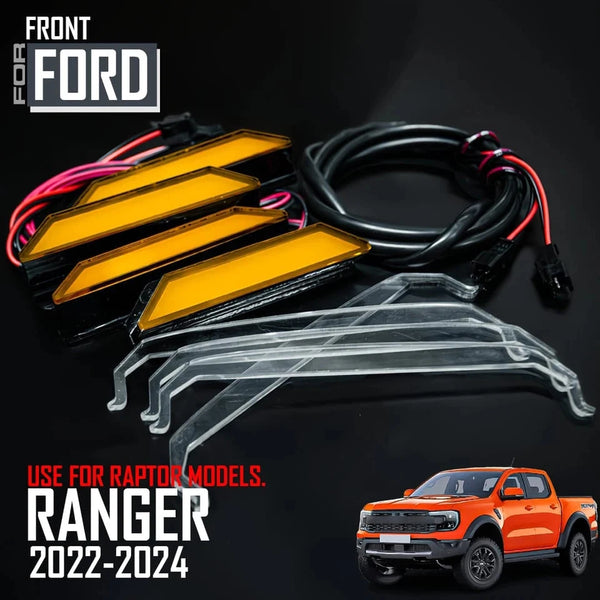 Amber LED front grille lights for Ford Ranger Raptor models 2022-2024