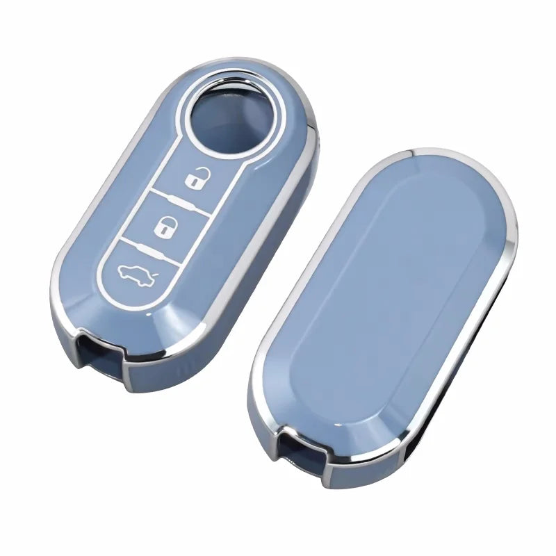 Housse de clé en cuir de luxe bleu clair pour Fiat, Citroën et Lancia.