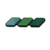 Three rectangular car grill decals in shades of teal, green, and dark green.