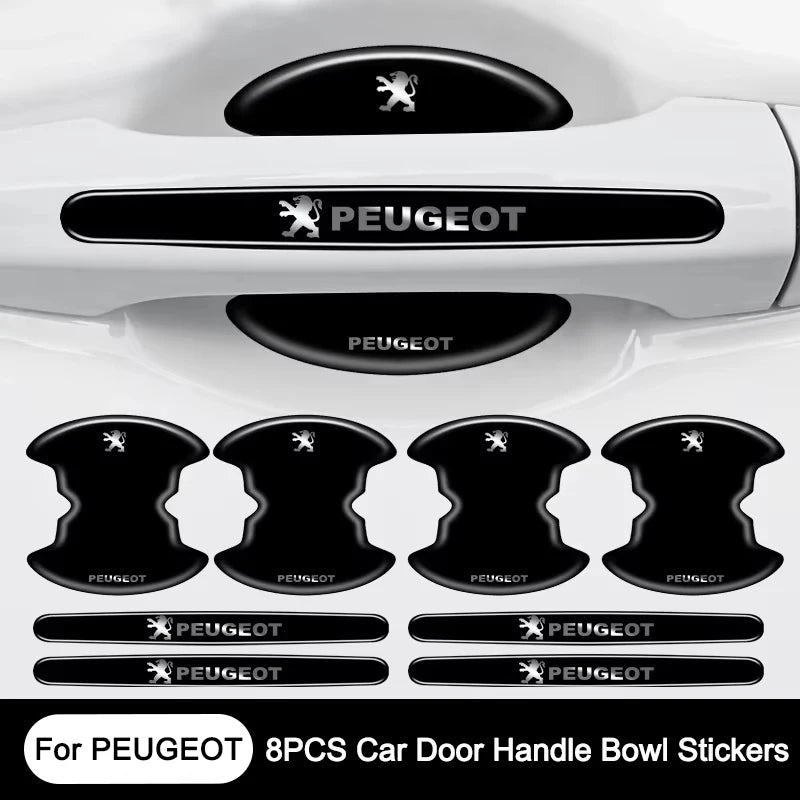 Pegatinas de manijas de puertas negras para coches Peugeot para protección