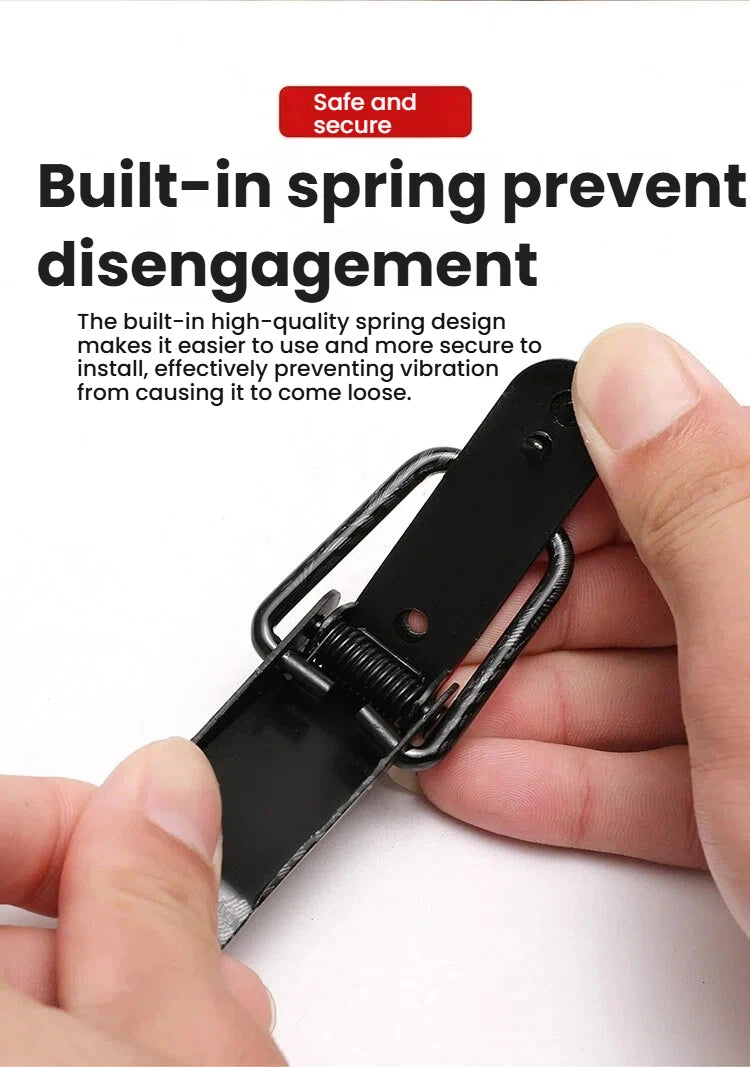 A hand holds a black universal car hood and bonnet latch pin, demonstrating its design.