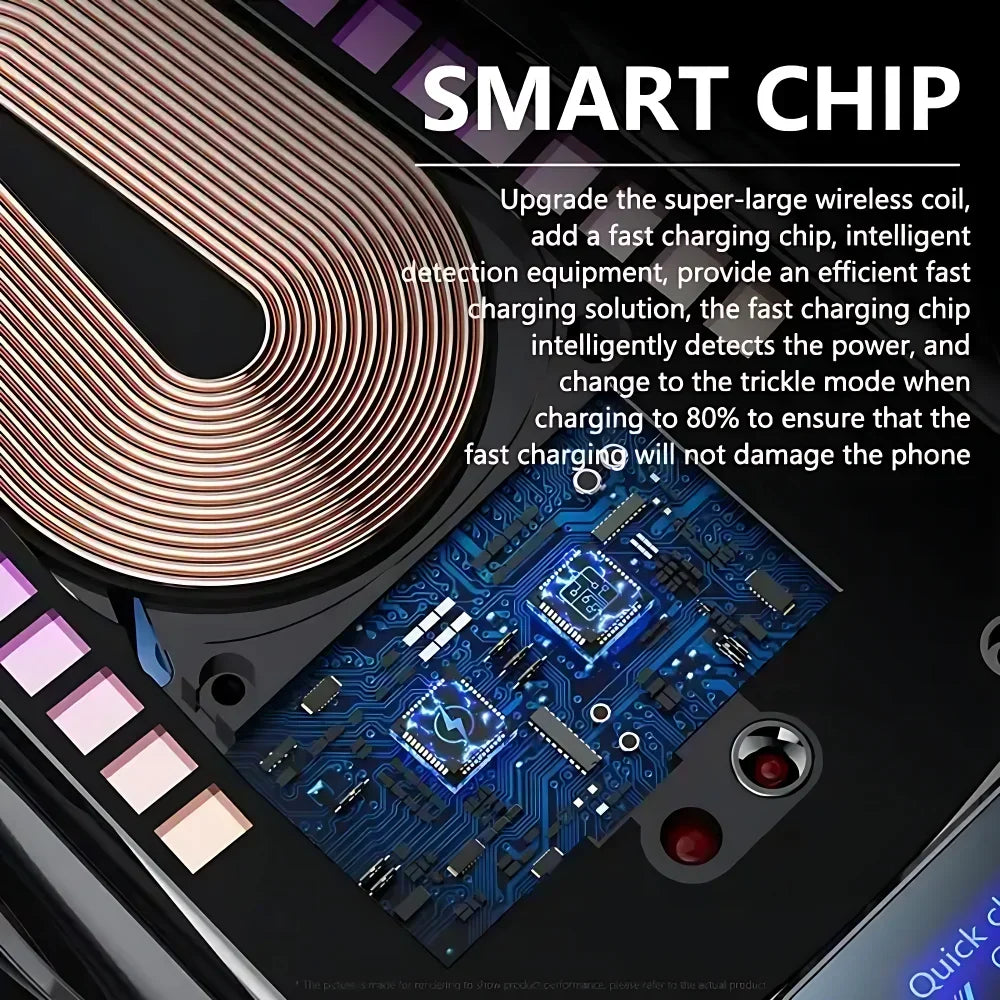 Close-up view of a smartphone component showing an upgrade for a smart chip and fast charging technology.