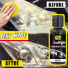 Before and after comparison showing a car headlight restoration polish applied to a vehicle's headlight.