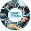 Hands are installing a heavy-duty car window tint film on a vehicle window.