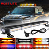 Barra de luces estroboscópicas LED para techo de uso pesado montada en un vehículo, mostrada en varias configuraciones de ilu