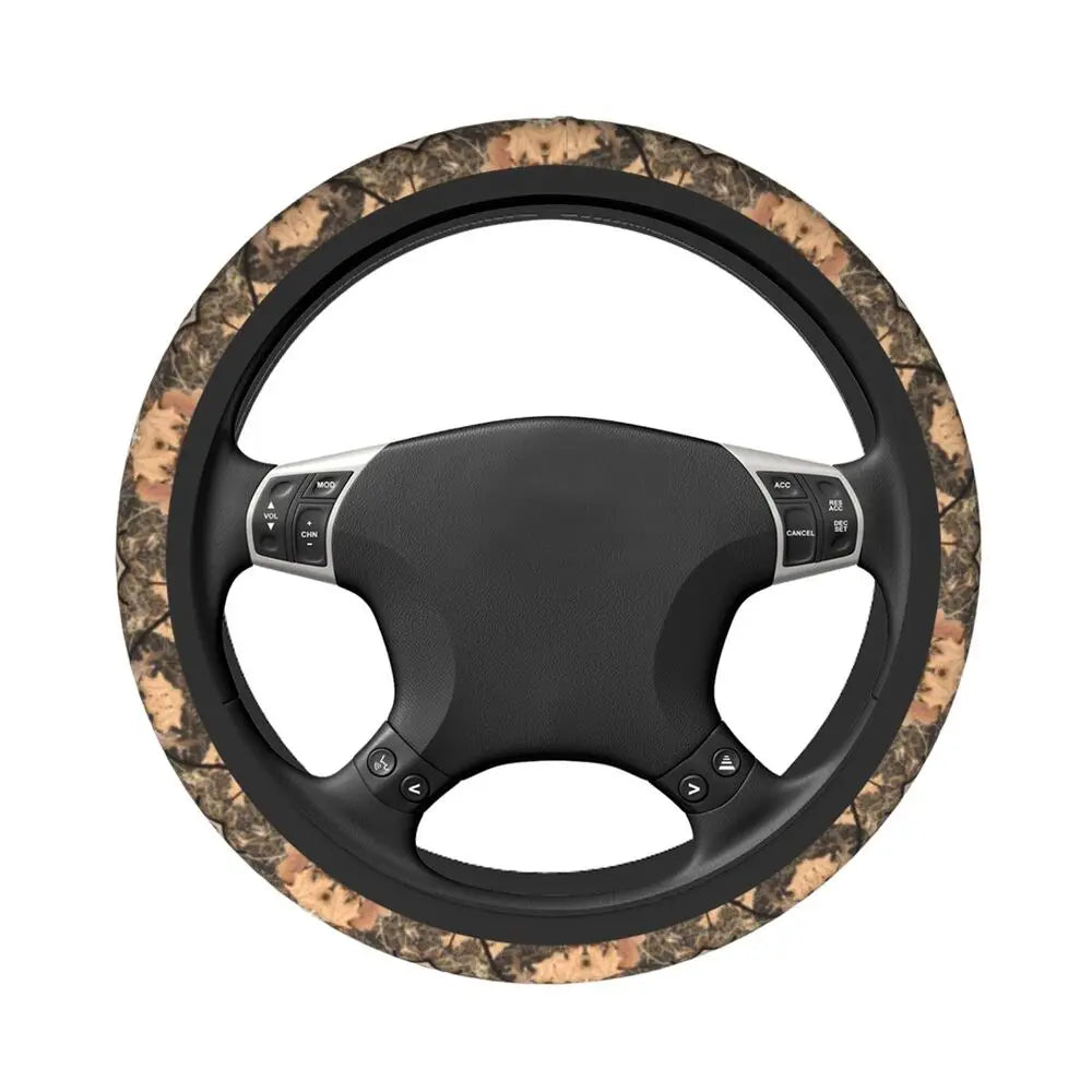 Black steering wheel covers with a camouflage pattern for car styling