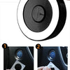 Instructions showing how to install a car start button cover using double-sided tape and aligning the button.