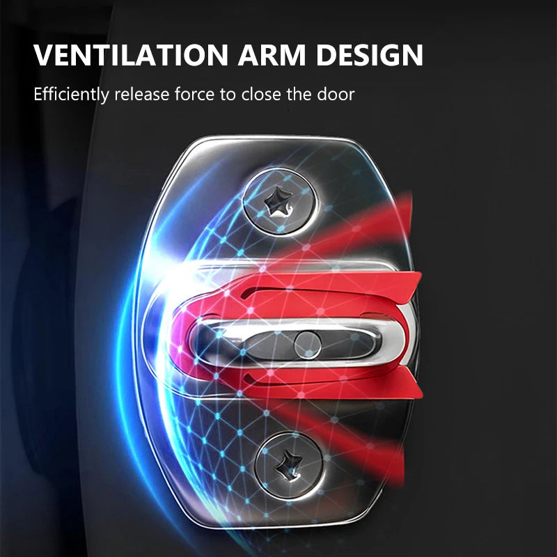 Close-up of a ventilation arm design for car door locks, showing a silver and red mechanism.