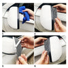 Four steps showing how to install a rhinestone car rain shield visor for a rearview mirror.
