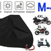 Black all-season motorcycle cover featuring waterproof, snowproof, sunproof, UV protection, and dustproof features.