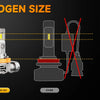Comparison of 1:1 halogen size bulbs, including halogen, fahren LED, and other types.