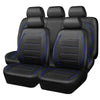 Three black PU leather car seat covers for SUVs shown side by side